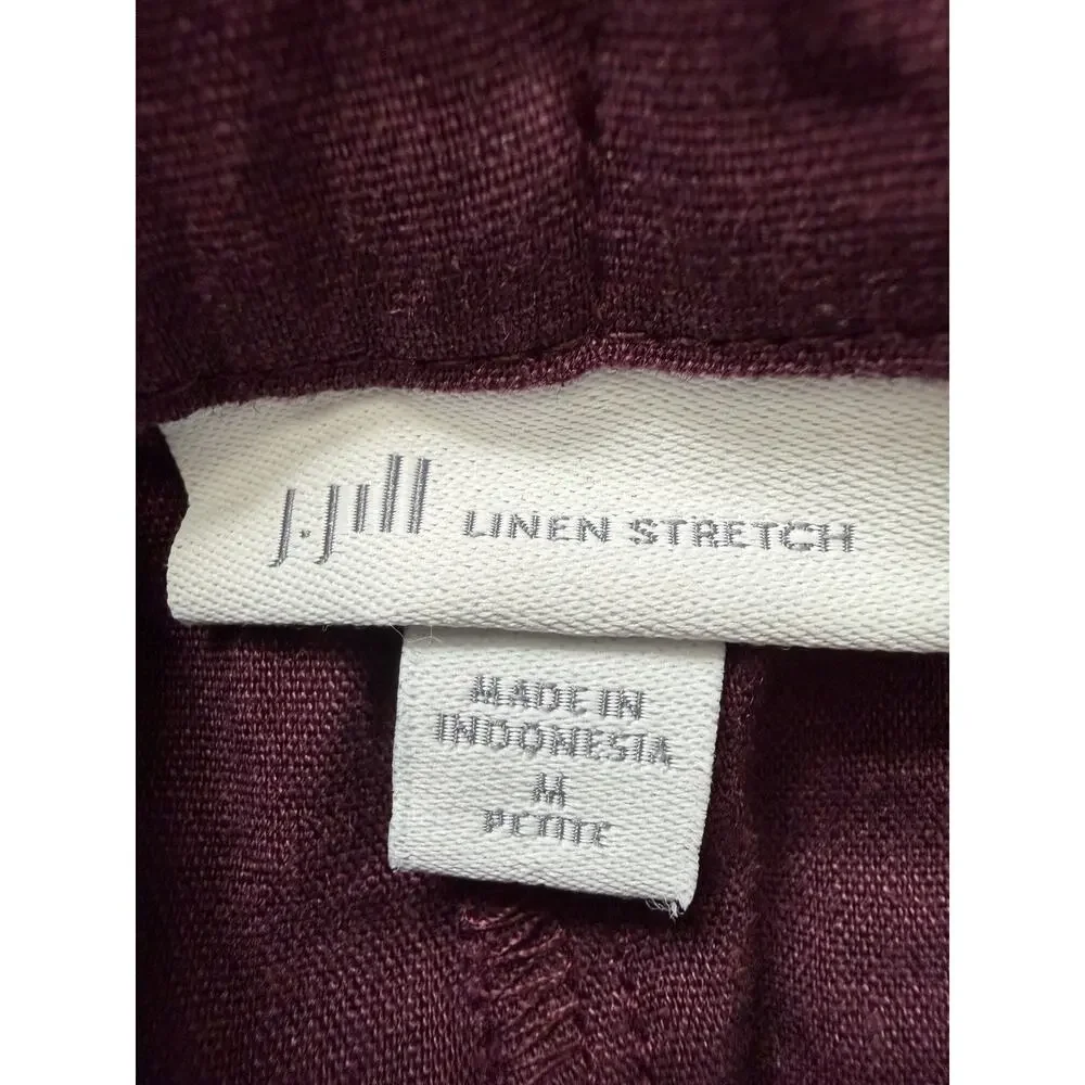 J.Jill Linen Stretch Burgundy 2 Piece Set Button Shirt & Cropped Pants M Petite